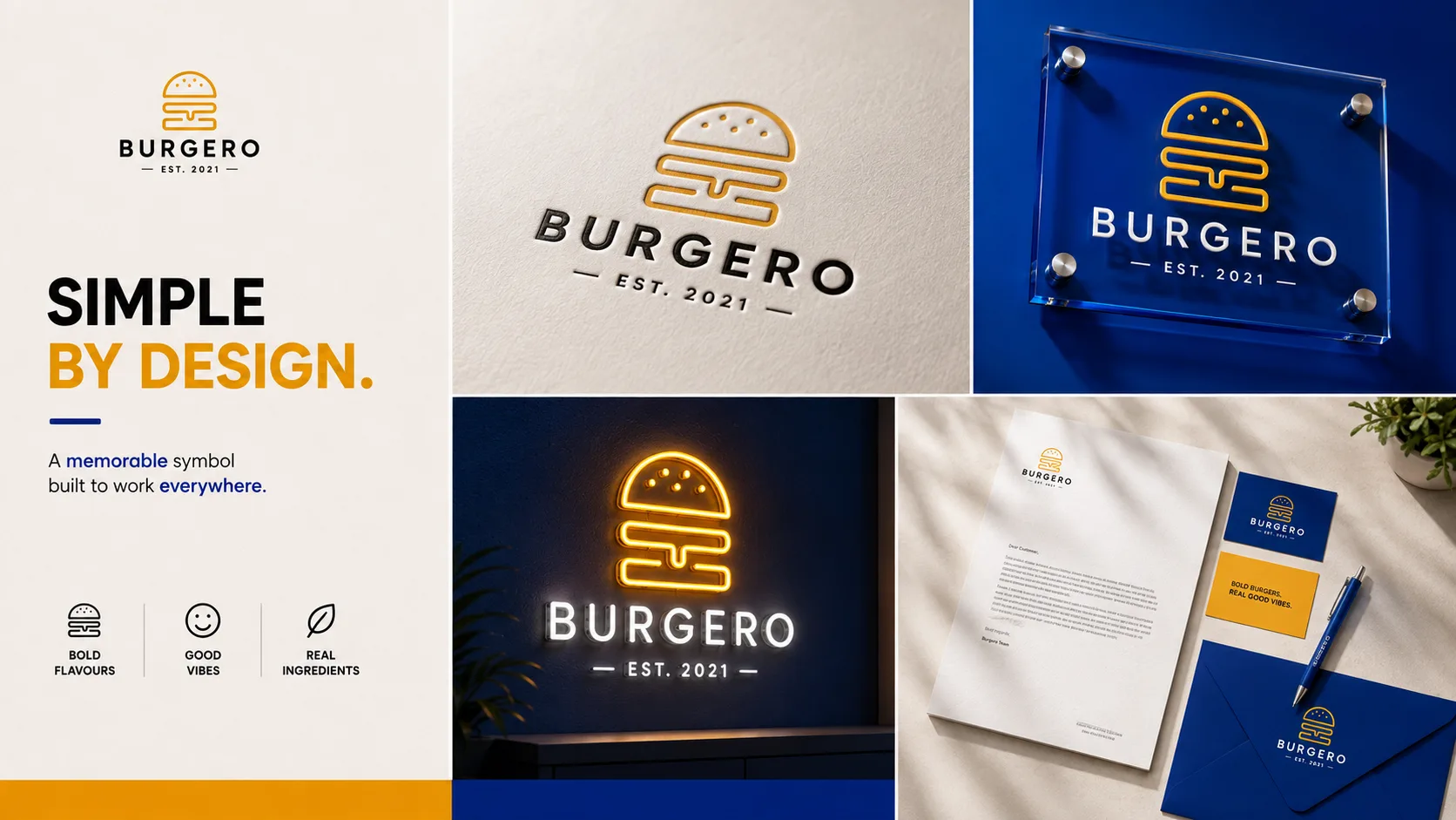 Burgero — Logo and Branding packaging & visual design mockup 5 by Raghav Chopra